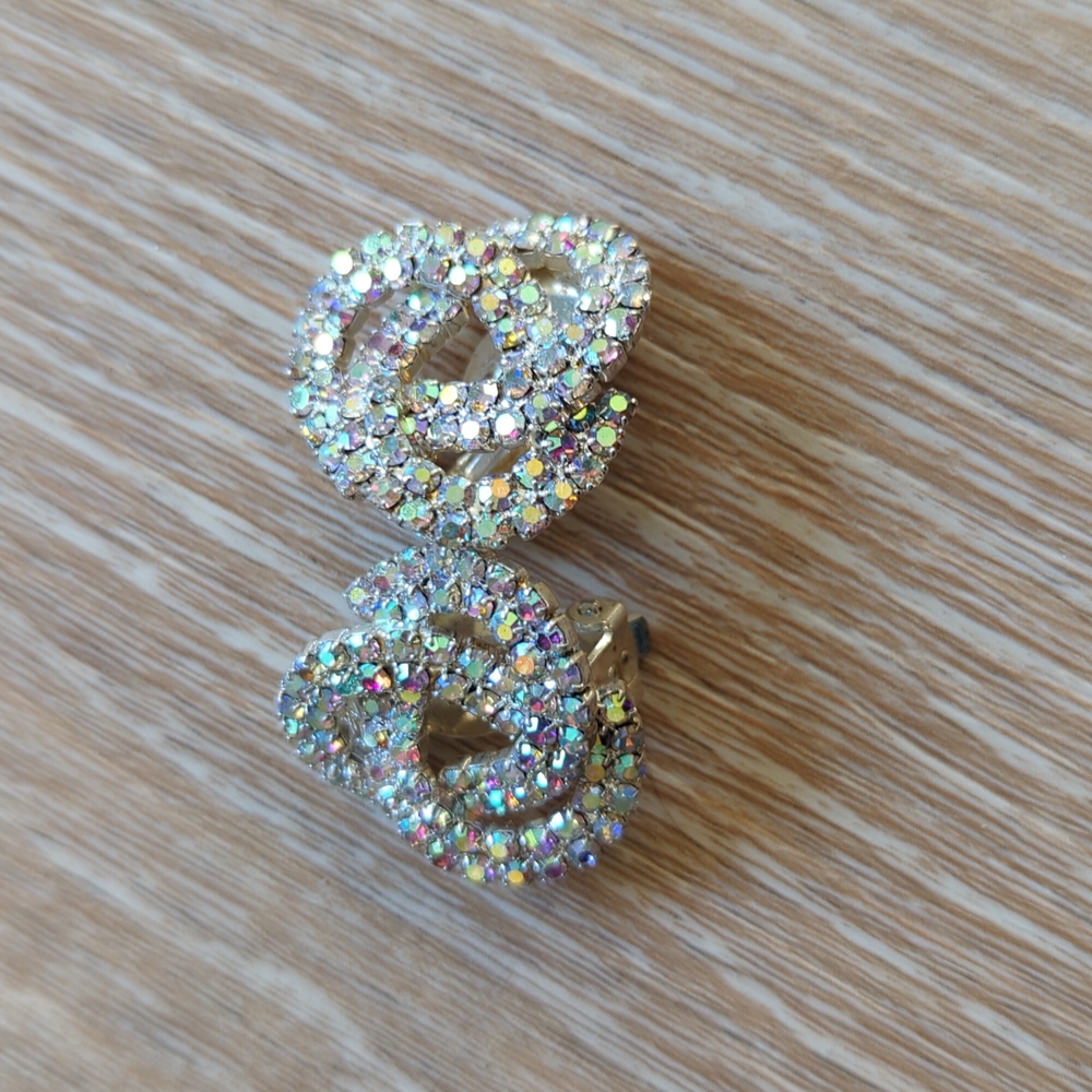 Sparkly Aurora Borealis Rhinestone clip earrings